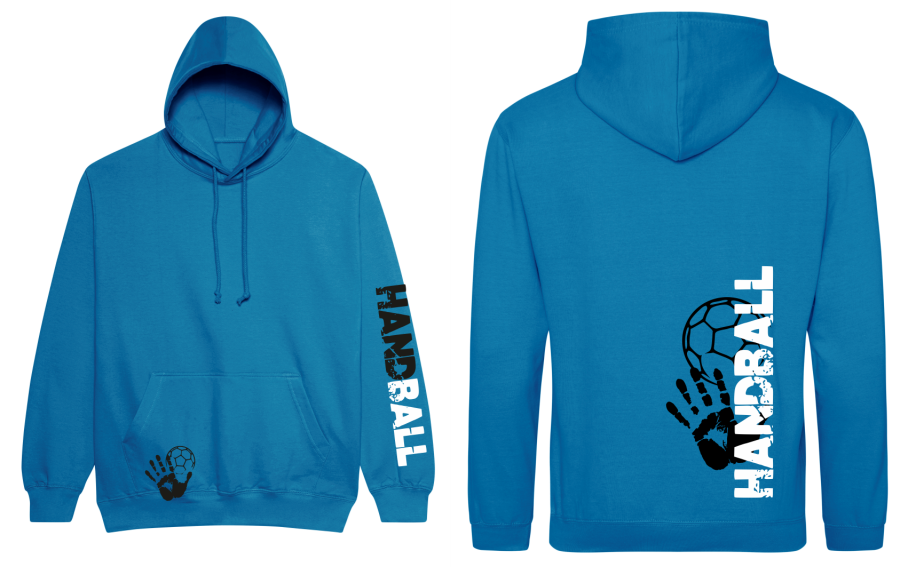 Handballhoodie in türkis und schwarz weißem Motiv